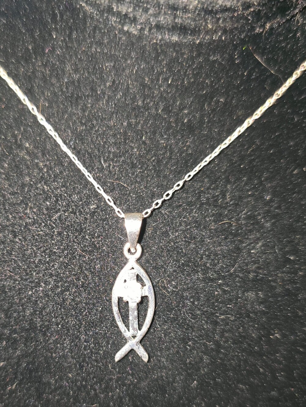 Sterling Silver Ichthus Cross Fish Pendant Necklace